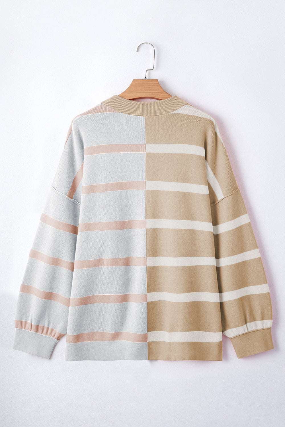 Khaki Stripe Colorblock Oversized Sweater