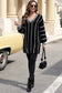 Black Colorblock Striped V Neck Knitted Loose Sweater