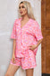 Pink Flower Print Short Sleeve Shirt Pajamas Set