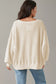 White Waffle Knit Bishop Sleeve Split Oversized Sweatshirt