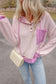 Light Pink Corded Colorblock Patch Pocket Drawstring Hooded Top