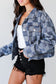 Light Blue Checkered Patchwork Button up Denim Jacket