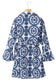 Blue Floral Print V Neck Wrapped Knot Long Sleeve Dress