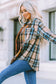 Brown Plaid Color Block Buttoned Shirt with Pockets