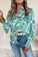 Green Paisley Print Smocked Cuff Buttoned Loose Shirt