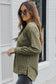 Green Waffle Knit Split Neck Pocketed Loose Top