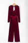 Fiery Red Velvet Pocketed Cut out Back Wide Leg Jumpsuit