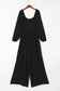 Black Smocked Square Neck Long Sleeve Wide Leg Jumpsuit