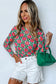 Fiery Red Retro Floral Print Stretchy Long Sleeve Top