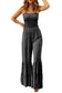 Black Thin Straps Smocked Bodice Wide Leg Floral Jumpsuit