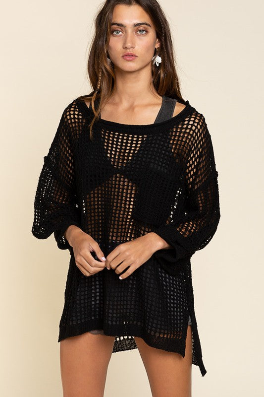 Oversized Fit See-through Pullover Cover Up