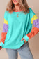 Light Blue Colorblock Patchwork Long Sleeve Loose Top