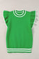 Bright Green Edge Piping Ruffled Sleeve Round Neck Knit T Shirt