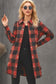 Fiery Red Turn-down Collar Plaid Shirt Coat