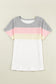 White Ribbed Color Block Patchwork T-shirt