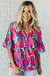 Rose Abstract Brushwork Print Buttoned V Neck Blouse