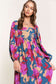 Multicolour Floral Print Square Neck Ruffled High Waist Dress