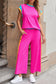 Strawberry Pink Color Block Detail Casual Two-piece Set