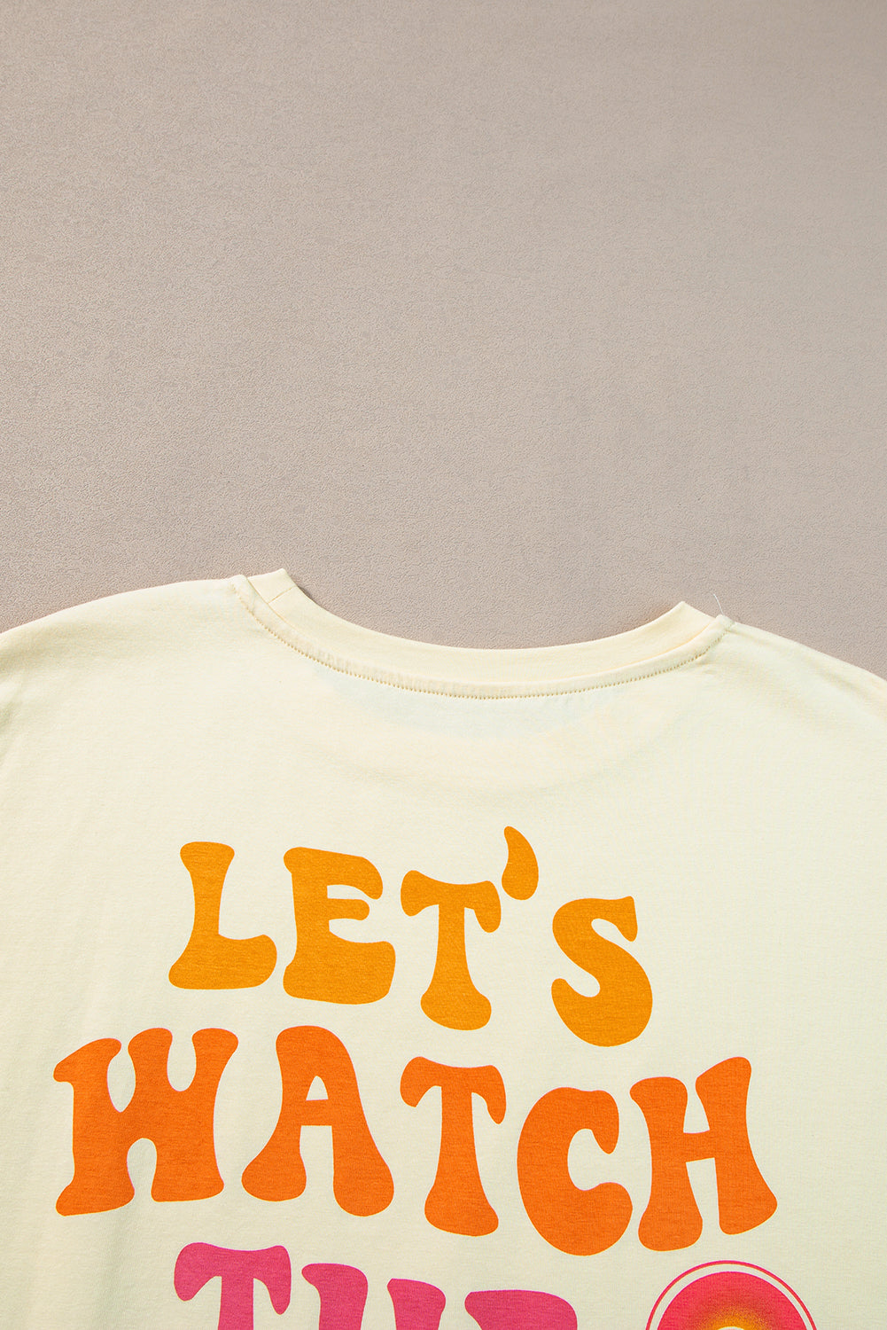 Yellow Cream Back LET'S WATCH THE SUNSET Print Half Sleeve Tee