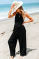 Black Cinched Waist Sleeveless Wide Leg Jumpsuit