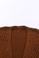 Brown Open Front Woven Texture Knitted Cardigan with Pockets