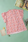 Pink Plus Size Floral Print Ruffled Sleeve Frilled Neck Blouse