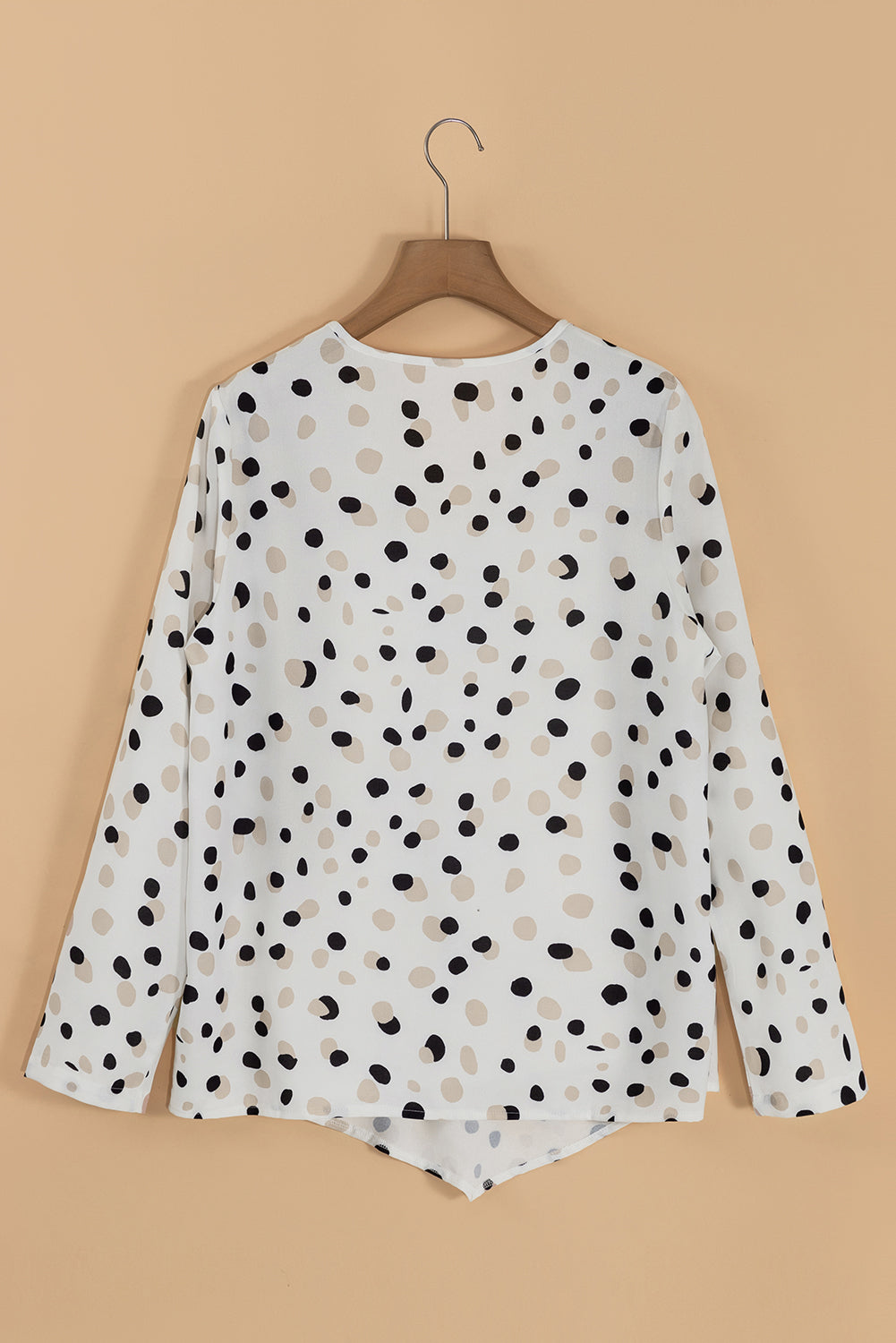 White Polka Dot Print Button Front V Neck Blouse