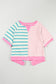 Pink Stripe Contrast Patchwork Oversized T Shirt