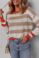 Apricot Colorblock Striped Round Neck Drop Shoulder Sweater