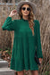 Green Puff Sleeve Mock Neck Back Knot Tiered Dress