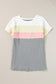 Gray Ribbed Color Block Patchwork T-shirt