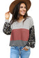 Fiery Red Wild Leopard Contrast Sleeve Colorblock Waffle Knit Top