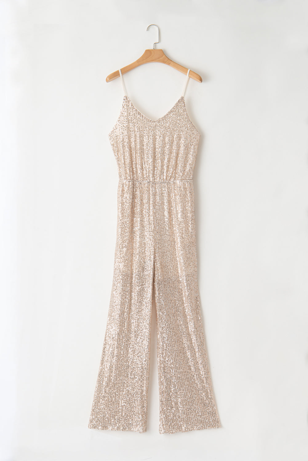 Gold Sequined V Neck Sleeveless High Waist Jumpsuit