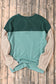 Green Color Block Long Sleeve Ribbed Loose Top