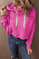 Sachet Pink Solid Drop Shoulder Drawstring Cropped Hoodie