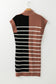 Black Stripe Color Block Quarter Zip Collar Short Sleeve Sweater Dress