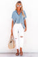 Sky Blue Split V Neck Oversized Denim Blouse