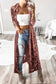 Pink Lapel Open Front Duster Velvet Cardigan