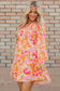 Orange Abstract Print Smocked Lantern Sleeve Ruffle Mini Dress