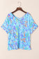 Sky Blue Loose Painted Floral Tee