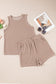 Smoke Gray Corded Sleeveless Top and Pocketed Shorts Set