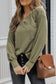 Green Waffle Knit Split Neck Pocketed Loose Top