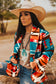 Sky Blue Aztec Printed Lapel Bell Sleeve Jacket