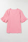 Peach Blossom Ruffled Half Sleeve V Neck Textured Plus Top