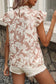 Khaki Floral Print Ruffle Short Sleeve Blouse