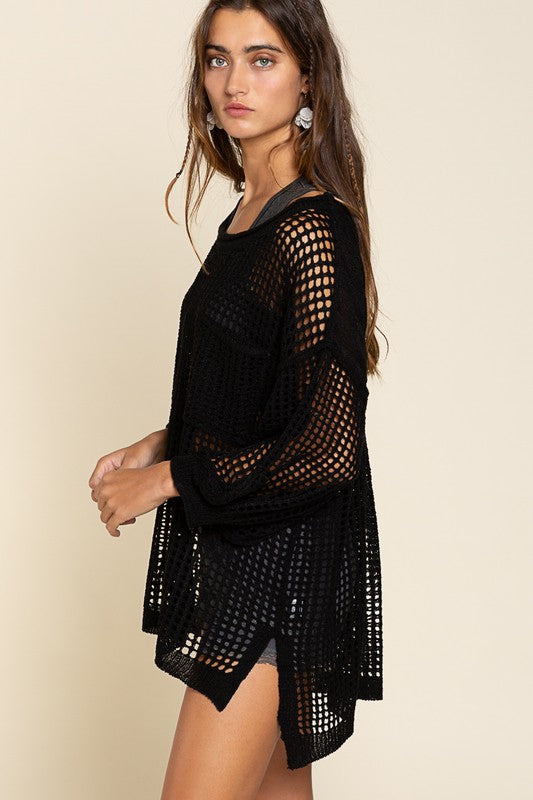 Oversized Fit See-through Pullover Cover Up