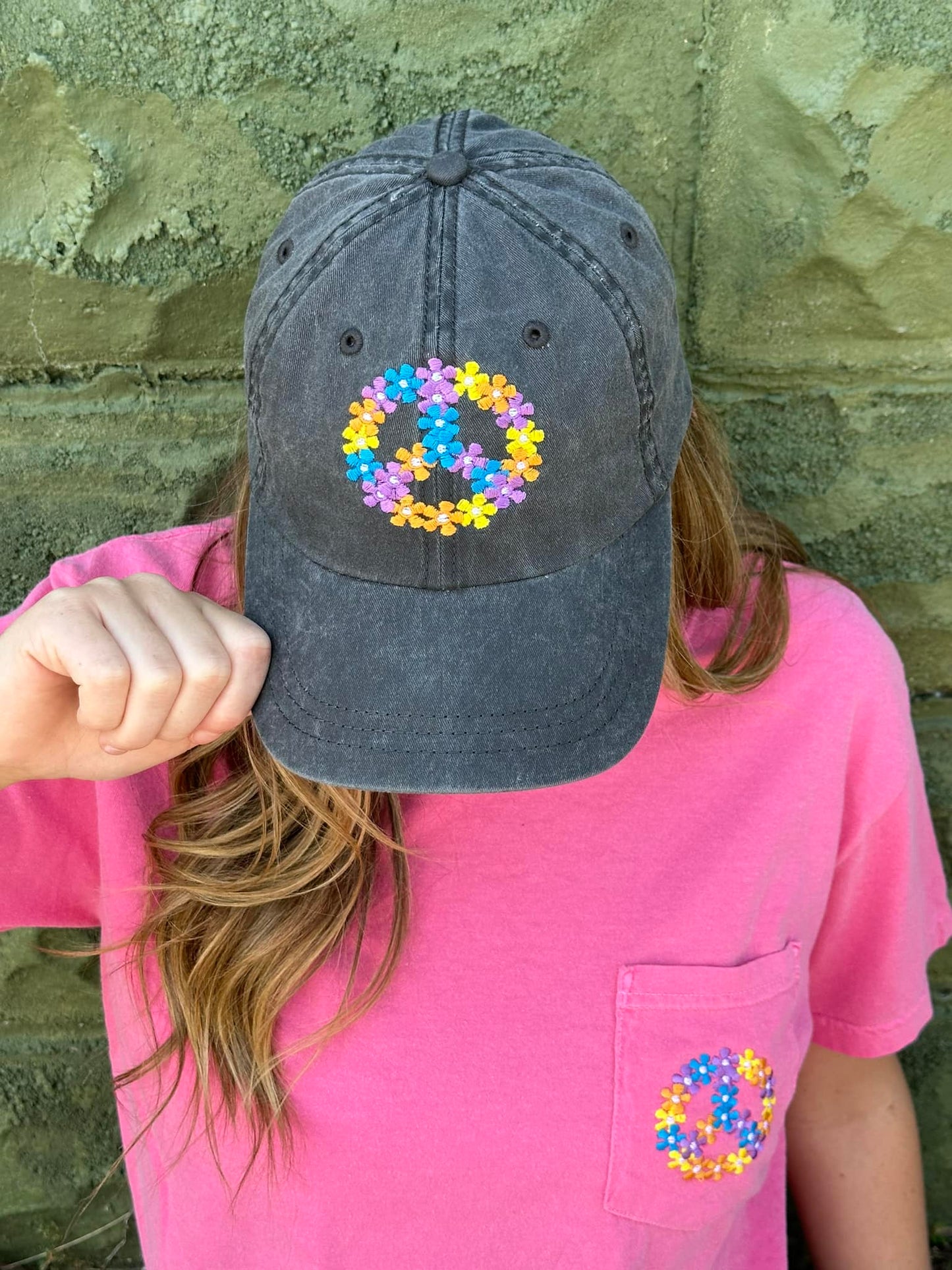 Embroidered Flower Peace Hat