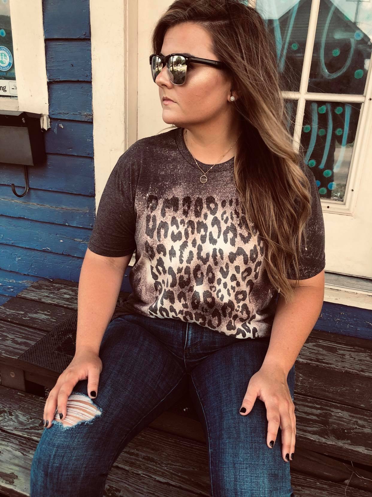 Leopard Print Bleached Tshirt-ASK Apparel LLC