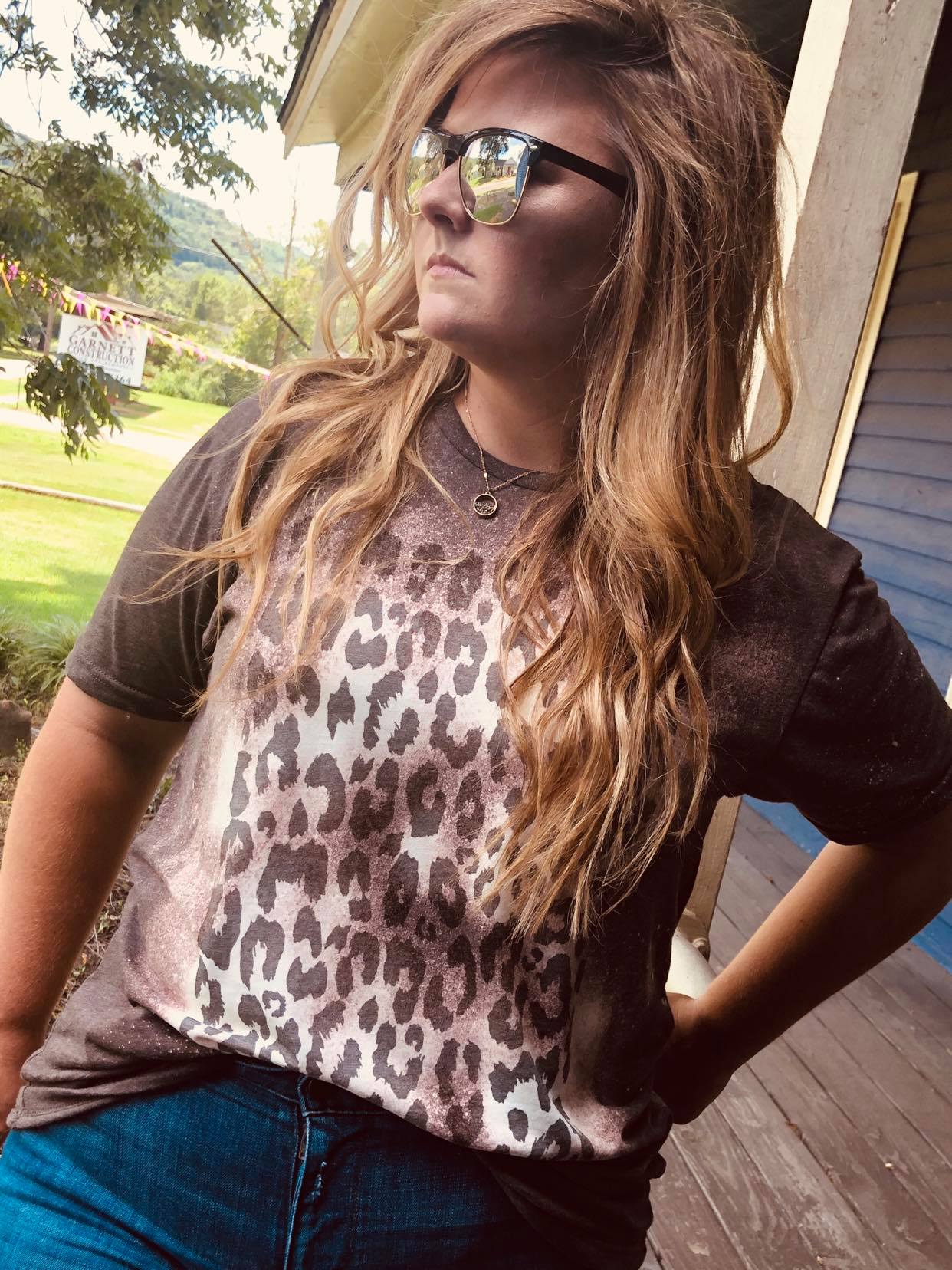 Leopard Print Bleached Tshirt-ASK Apparel LLC