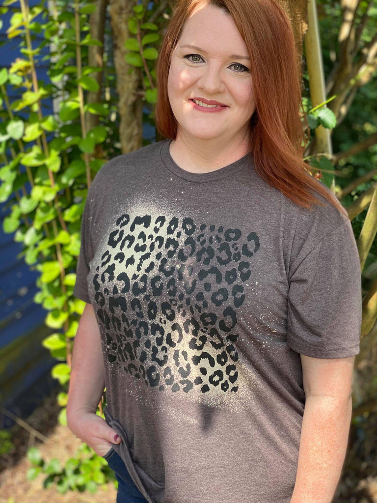 Leopard Print Bleached Tshirt-ASK Apparel LLC